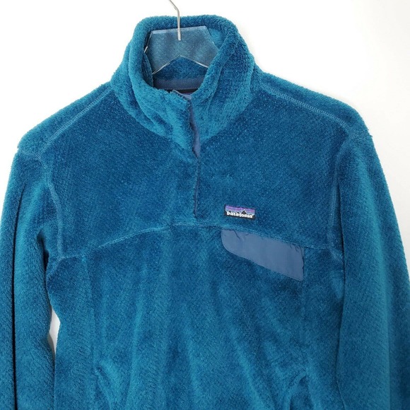 Patagonia Re-Tool Snap T Pullover Fleece L Blue Pockets Stand Collar Skiing - Picture 2 of 9